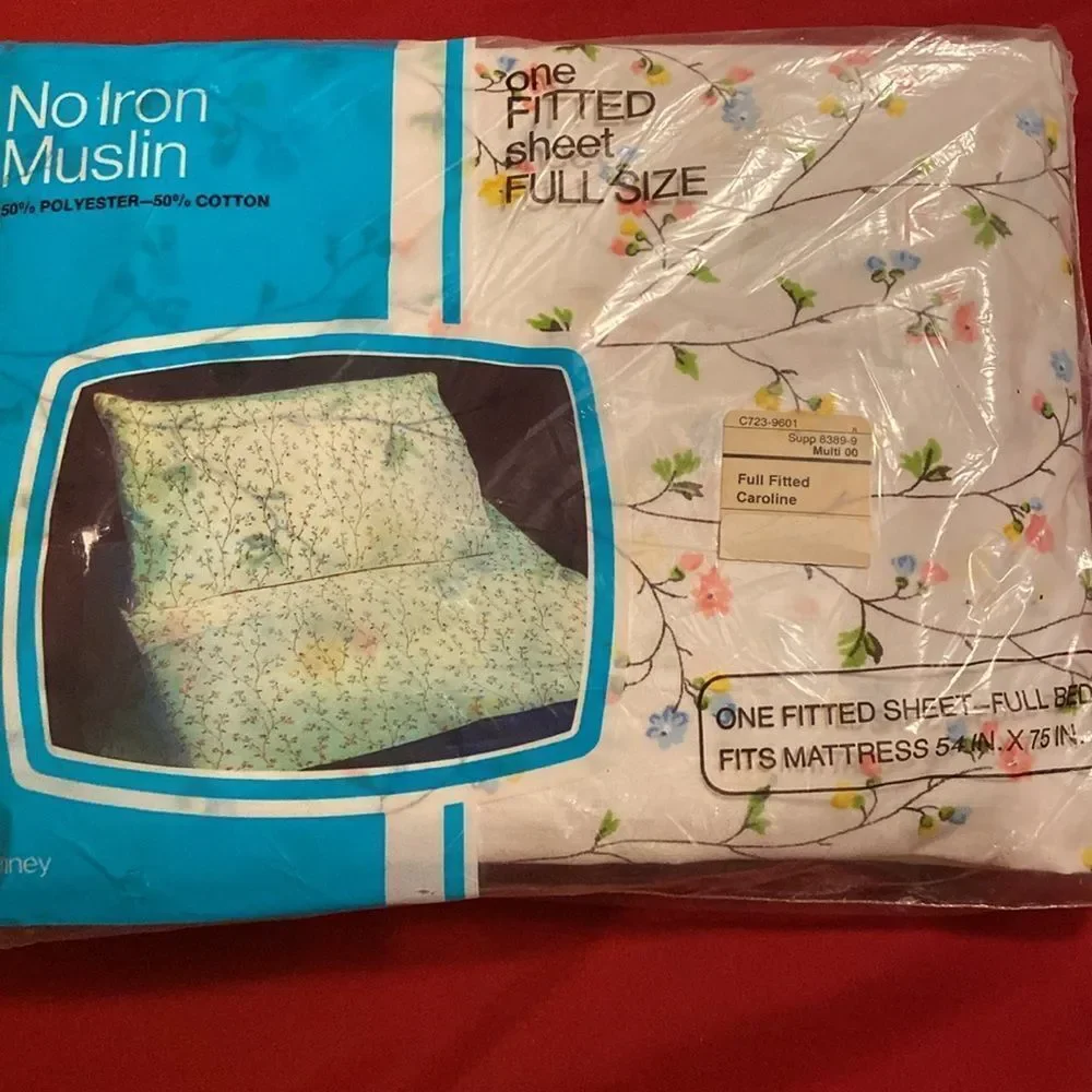 Two VTG, 69s 70s JC Penney No Iron Muslin One Flat Sheet Full Size 81 IN. X 96